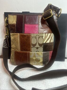 Coach 2006 Patchwork Leather & Signature Canvas Crossbody - Brown, Pink, Tan
